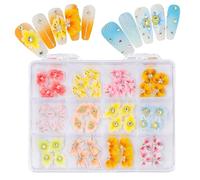 Fleurs Nail Charm, fleurs d’ongles pour ongles en acrylique | Autocollant artistique pour conseils de manucure 48X - Avec boîte transparente, fleur de simulation d'ongles, détails en résine simulée po