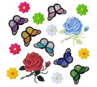 Fleurs Papillon En Fer Sur Patchs, 16 Pièces, Patchs Brodés Appliqués Pour Artisanat D'art, Décor Bricolage, Vêtements, Sacs