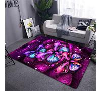 Fleurs Papillon Tapis Salon Violet Rose Noir Fantaisie Romantique Starlight Papillon Fille Chambre Tapis Anti-dérapant Tapis de Chevet Doux Couloir Tapis de Sol Coureurs (Couleur1,140 x 180 cm)