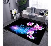 Fleurs Papillon Tapis Salon Violet Rose Noir Fantaisie Romantique Starlight Papillon Fille Chambre Tapis Anti-dérapant Tapis de Chevet Doux Couloir Tapis de Sol Coureurs (Couleur2,120 x 160 cm)
