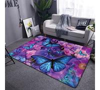 Fleurs Papillon Tapis Salon Violet Rose Noir Fantaisie Romantique Starlight Papillon Fille Chambre Tapis Anti-dérapant Tapis de Chevet Doux Couloir Tapis de Sol Coureurs (Couleur3,160 x 200 cm)