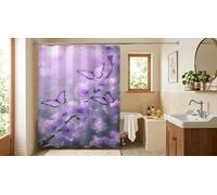 Fleurs papillon violettes Rideau de Douche Imperméable avec Ourlet Lesté,rideau de Baignoire en Anti-Moisissure,180 x 180 cm,Comprend 12 Crochets,Décoration de Salle de Bain Moderne et Lavable