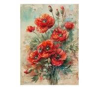 Fleurs Pavot Feuilles 1000pcs Mini Puzzle pour Adultes Difficile | 38x26cm Carton Décor Salon Structure Durable Cadeau Anniversaire Relaxation