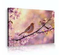 Fleurs pêcher toile art mural paysage d’oiseau décor mural photos vibrante nature scène œuvres d’art pour le salon buanderie décoration intérieure 50x70cm cadre intérieur