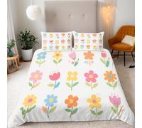 Fleurs Peintes Housse de Couette 160x200 Parures de Lit 1 Personne Imprimé 3D Microfibre Douce Plantes Housses Couette avec 2 Taies d'oreiller et Fermeture Éclair i.5907