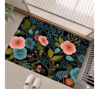 Fleurs Pois Tapis De Porte Intérieur Antidérapant avec Envers en Caoutchouc Antidérapant Facile À Nettoyer pour Entrée,Bleu Lavable en Machine Style Bohème 45 X 75 Cm