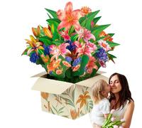 Fleurs pop-up - Carte en papier 3D faite à la main - Design tulipe de lys et de - Cadeau de vœux élégant - Carte d'art créative pliée - Sculpture en papier multicouche vivante