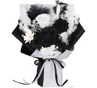 Fleurs Préservées pour Livraison - 3 Roses Éternelles Réelles dans Une Boîte Cadeau, Bouquet de Fleurs Éternelles Noir et Blanc Longue Durée, Cadeaux d'anniversaire pour Femmes, Maman, Épouse, Elle