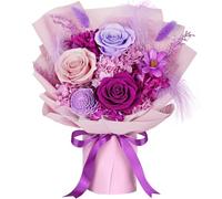 Fleurs Préservées pour Livraison - 3 Roses Éternelles Réelles dans Une Boîte Cadeau, Bouquet de Fleurs Éternelles Violet Longue Durée, Cadeaux d'anniversaire pour Femmes, Maman, Épouse, Elle