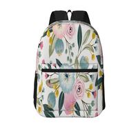 Fleurs printanières ravissantes, roses bleues et roses, feuilles vertes, couleurs douces,Sac à dos de 17 pouces avec poches, sac à dos décontracté pour la journée, résistant à l'eau, sac d'école