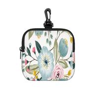 Fleurs printanières ravissantes, Roses Bleues et Roses, Feuilles Vertes, Couleurs Douces,Sac de Rangement, Porte-Monnaie en néoprène, Petit Portefeuille, Pochette à Monnaie