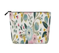 Fleurs printanières ravissantes, Roses Bleues et Roses, Feuilles Vertes, Couleurs Douces,Trousse de Toilette de Voyage Portable, Imitation Lin, en Lin.