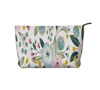 Fleurs printanières ravissantes, Roses Bleues et Roses, Feuilles Vertes, Couleurs Douces,Trousse de Toilette en Velours côtelé, Trousse de Maquillage Portable pour Les Voyages