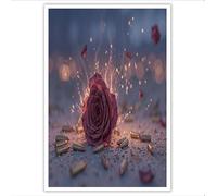 Fleurs Rétro Impression sur toile Rouge Balles De Rose Ardente Poster et impression d'art, Décoration murale pour chambre à coucher pour Maison Bain Salon Chambre Restaurant 90x60cm Sans cadre