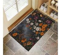 Fleurs Rétro Paillasson D'Entrée Discret Absorbant - 45 X 75 Cm - Antidérapant - Petites Fleurs Sauvages Tapis De Sol pour Entrée d'animaux Domestiques, Cuisine, Salle De Bain - Gris Foncé