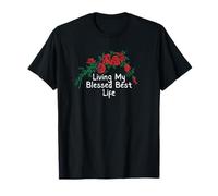 Fleurs rétro Rouge Graphique Living My Blessed Best Life T-Shirt