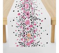 Fleurs Roses Aquarelle Décoration de Table Lavable Facile d'entretien, Points Géométriques Chemin de Table Decoration Bapteme Anniversaire Mariage Cuisine Armoires Fête Décor