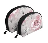 Fleurs Roses Aquarelle Floral Rose Feuilles Grises Splash, Trousse de Maquillage Coquille Femme Petit Porte-Monnaie Trousse de Toilette Trousse à cosmétiques 2 pièces