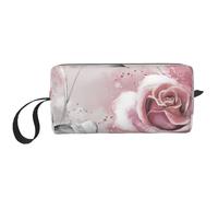 Fleurs Roses Aquarelle Floral Rose Feuilles Grises Splash, Trousse de Maquillage Trousse à cosmétiques Trousse de Toilette de Voyage Portable Pochette de Maquillage