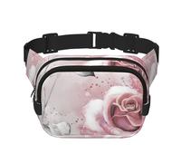 Fleurs Roses Aquarelle Florale Rose Feuilles Grises éclaboussures,Sac Banane carré Double Couche, Sac de Poitrine