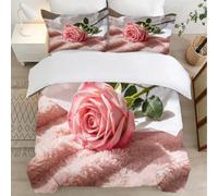 Fleurs Roses Housse de Couette 160x200 Parures de Lit 1 Personne Imprimé 3D Microfibre Douce Belles Fleurs Housses Couette avec 2 Taies d'oreiller et Fermeture Éclair l.809