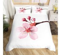 Fleurs Roses Housse de Couette 160x200 Parures de Lit 1 Personne Imprimé 3D Microfibre Douce Style Minimaliste Housses Couette avec 2 Taies d'oreiller et Fermeture Éclair k.5163