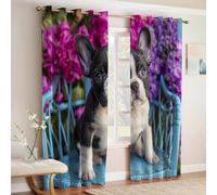 Fleurs Roses Rideaux Occultants Opaques Bouledogue Animal Lot de 2 Thermiques et Phoniques, Imprimés 3D avec Œillets 117L X 183H cm pour Chambre Enfant ou Salon