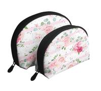 Fleurs Roses Roses, Trousse de Maquillage Coquille Femme Petit Porte-Monnaie Trousse de Toilette Trousse à cosmétiques 2 pièces