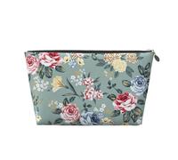 Fleurs Roses sur Fond Vert, Trousse de Toilette Trousse de Maquillage Sac à cosmétiques Trousse de Toilette de Voyage Portable