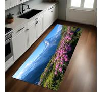 Fleurs Roses Tapis de Cuisine Montagnes de Neige Bleue 40 x 120 cm Antidérapant Lavable Devant Évier Absorbant et Doux pour Cuisine Couloir Salon et Entrée