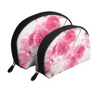 Fleurs Roses, Trousse de Maquillage Coquille Femme Petit Porte-Monnaie Trousse de Toilette Trousse à cosmétiques 2 pièces