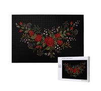 Fleurs Roses Westernch,Puzzle Familial en Bois de 1 000 pièces pour Adultes et Adolescents, décoration d'intérieur