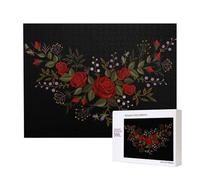 Fleurs Roses Westernch,Puzzle Familial en Bois de 500 pièces pour Adultes et Adolescents, décoration d'intérieur