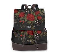 Fleurs Roses Westernch,Sac à dos imperméable pour femme, sac à dos de voyage léger en cuir PU tendance