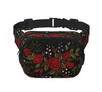 Fleurs Roses Westernch,Sac Banane carré Double Couche, Sac de Poitrine