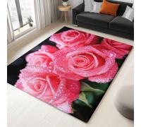 Fleurs Rouges Tapis 120x180 cm ImpriméS VéGéTaux Moquette Antiderapant à Poils Courts Tapis 3D Lavable en Machine Convient aux Chambres d'enfants Cuisines et Salons b-374