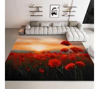 Fleurs Rouges Tapis 150x210 cm Motifs Floraux Moquette Antiderapant à Poils Courts Tapis 3D Lavable en Machine Convient aux Grands Salons Salles à Manger et Chambres a-1830