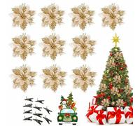 Fleurs Sapin de Noel,Fleur de Noël pour Sapin avec Clip,pour Arbre de Noël de Fête,Noce Décorations,Or,10 Pièces