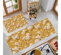 Fleurs Sauvages Blanches Lot de 2 Tapis Cuisine antidérapants lavables, Retro Country Anti-Fatigue paillasson Cuisine pour décoration de Maison Bureau Debout, 40x60+40x120cm