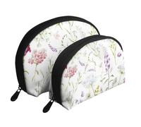 Fleurs Sauvages Florales aquarelles, Trousse de Maquillage Coquille Femme Petit Porte-Monnaie Trousse de Toilette Trousse à cosmétiques 2 pièces