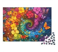 Fleurs Spirale Colorées Puzzle 1000 Pièces Papier pour Adultes Papillons Jeu de Puzzle 1000 Pièces Loisirs Cadeau Décor 52x38cm/1000pcs