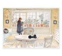 Fleurs sur l'appui de fenêtre Poster de Carl Larsson 40 x 30 cm Beige Tableaux Décoration murale