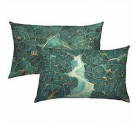 Fleurs Taie Oreiller 40x60 Housse Coussin Velours Turquoise Lot de 2, Taies d'oreiller Luxueuse Rafraîchissante, Housse de Coussin Exterieur Impermeable, Coussin Decoratif pour Canapé, Salon S6-648