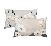 Fleurs Taie Oreiller 45x70 Lot de 2, Housse Coussin Velours Beige, Taies d'oreiller Luxueuse et Rafraîchissante, Housse de Coussin Exterieur Impermeable, Coussin Decoratif pour Canapé, Salon S-415