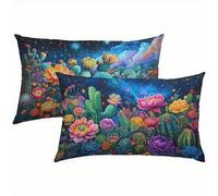 Fleurs Taies d'oreiller 50 x 90 Housse Coussin Velours Lot de 2, Taie Oreiller Cactus Housse de Coussin Impermeable pour Salon Lit Jardin, Douce Respirante avec Fermeture Éclair Invisible S6-79