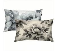 Fleurs Taies d'oreiller 50x80 Housse Coussin Lin Lot de 2, Taie Oreiller Plaine, Housse de Coussin Exterieur Impermeable pour Salon de Jardin, Mode Respirante avec Fermeture Éclair Invisible S1-369