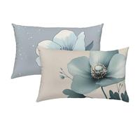 Fleurs Taies d'oreiller 60x80 Lot de 2, Housse Coussin Velours, Housse de Coussin Exterieur Impermeable pour Salon de Jardin, Taie Oreiller Bleu Douce Respirante avec Fermeture Éclair Invisible S-418