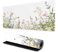 Fleurs Tapis de Souris Gamer 1800 x 900 x 3mm Blanc Tapis Souris XXL Extended Mousepad Desk Mat avec Base en Caoutchouc Antidérapant, Imperméable Mouse Pad, pour Ordinateur, PC, Bureau, Maison r-212