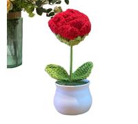 Fleurs tricotées - Laine | Fleurs au Crochet Faites à la Main | en Pot Faites à la Main | Décoration de Bureau en Fil coloré, Pas d'arrosage nécessaire, décoration d'intérieur vive