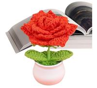 Fleurs tricotées, pot de fleurs au crochet - Roses tricotées à la main au crochet Plantes en pot - Décorations de bureau en crochet de fleurs, petites plantes en pot colorées dégradées, fleurs de bure